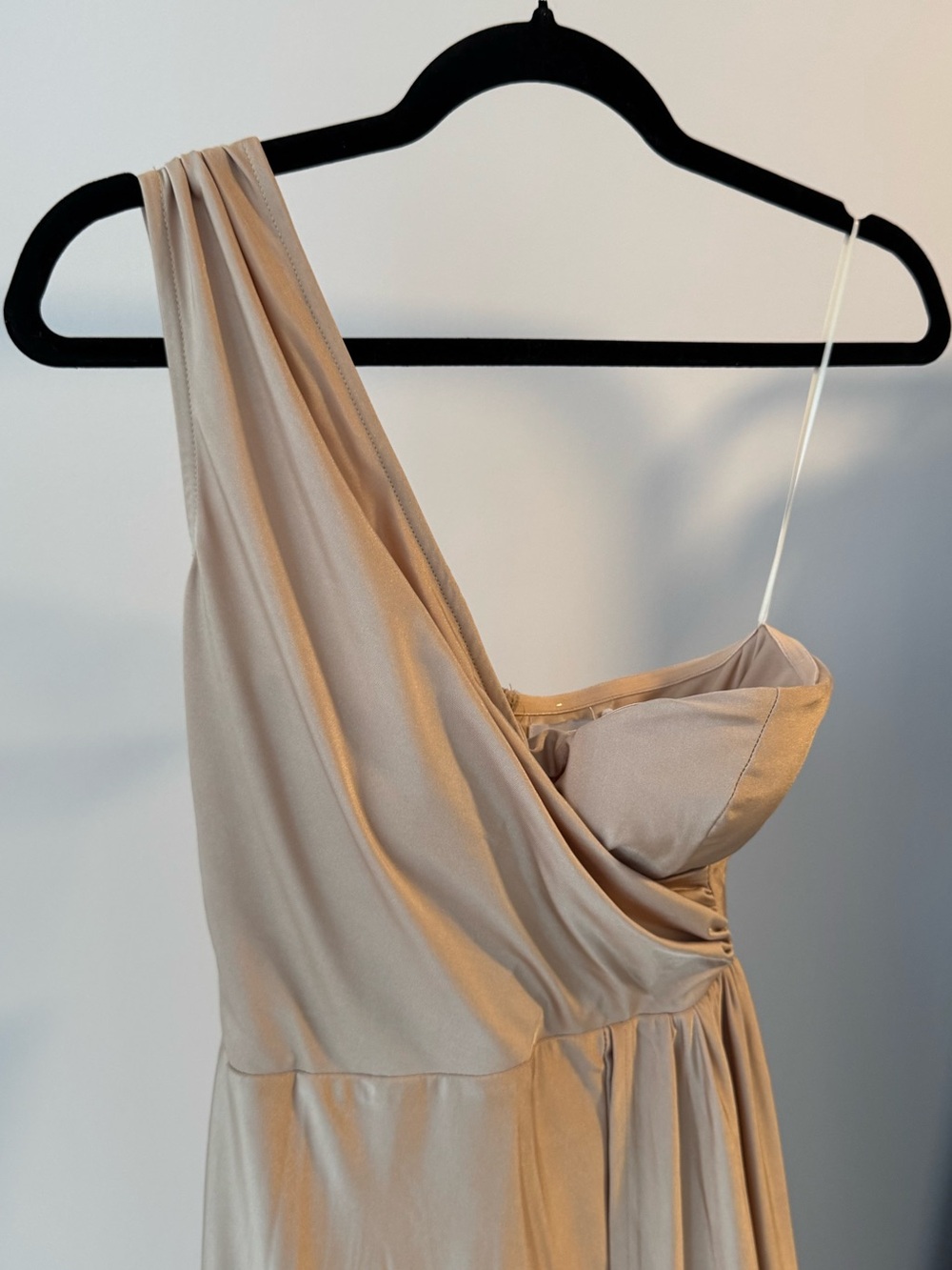 One-Shoulder Beige Evening Gown - Picture 3 of 4
